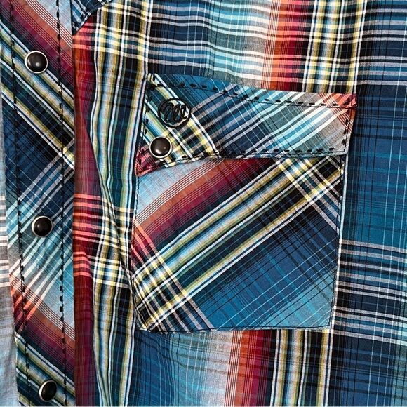 Wrangler Shirt Men’s Long Sleeve Blue Plaid Black Pearl Snaps Size XXL Cowboy - Picture 2 of 8